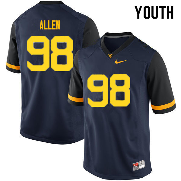 NCAA Youth Tyrese Allen West Virginia Mountaineers Navy #98 Nike Stitched Football College Authentic Jersey JW23I56WL